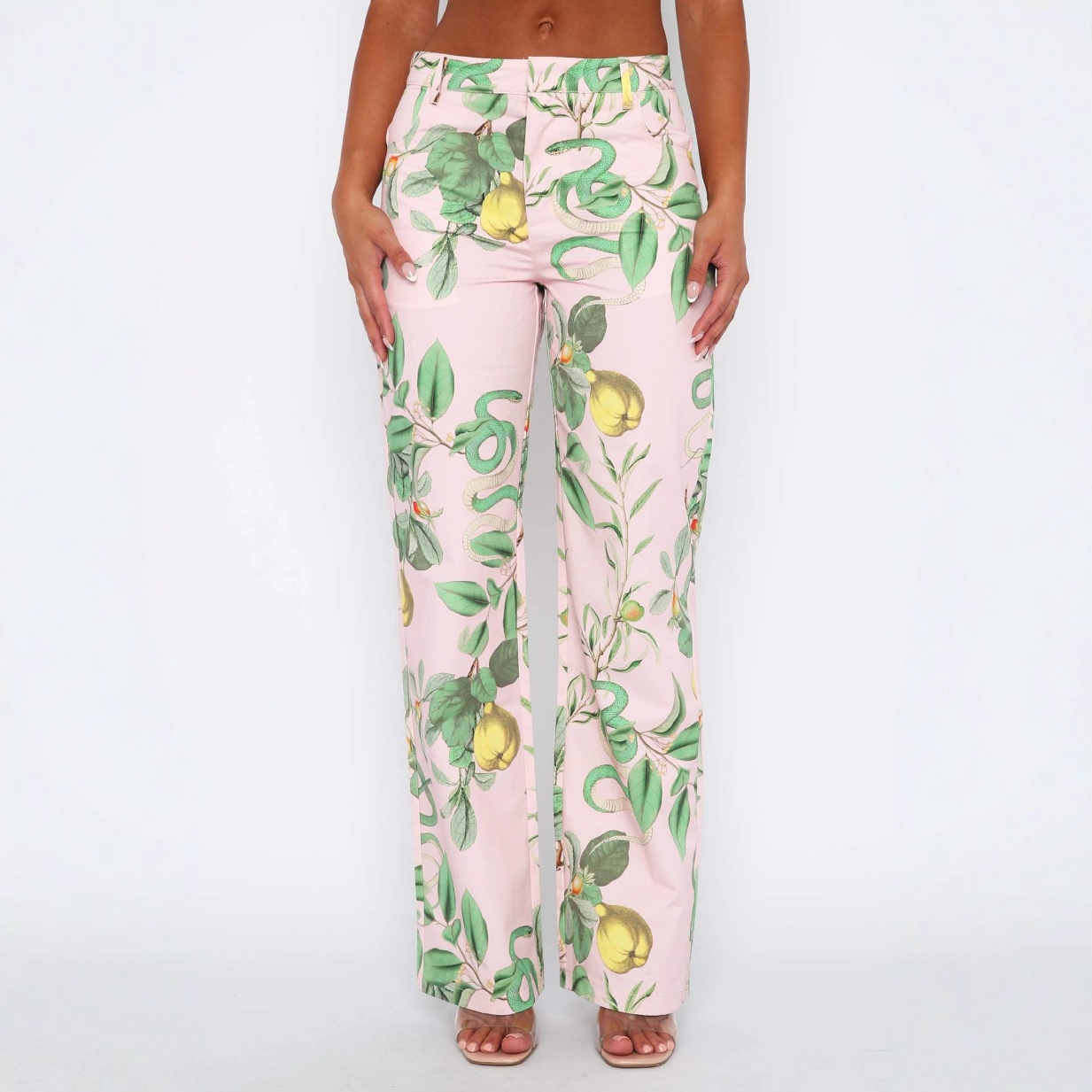 Women's Printed Straight-Leg Mid-Rise Casual Pants