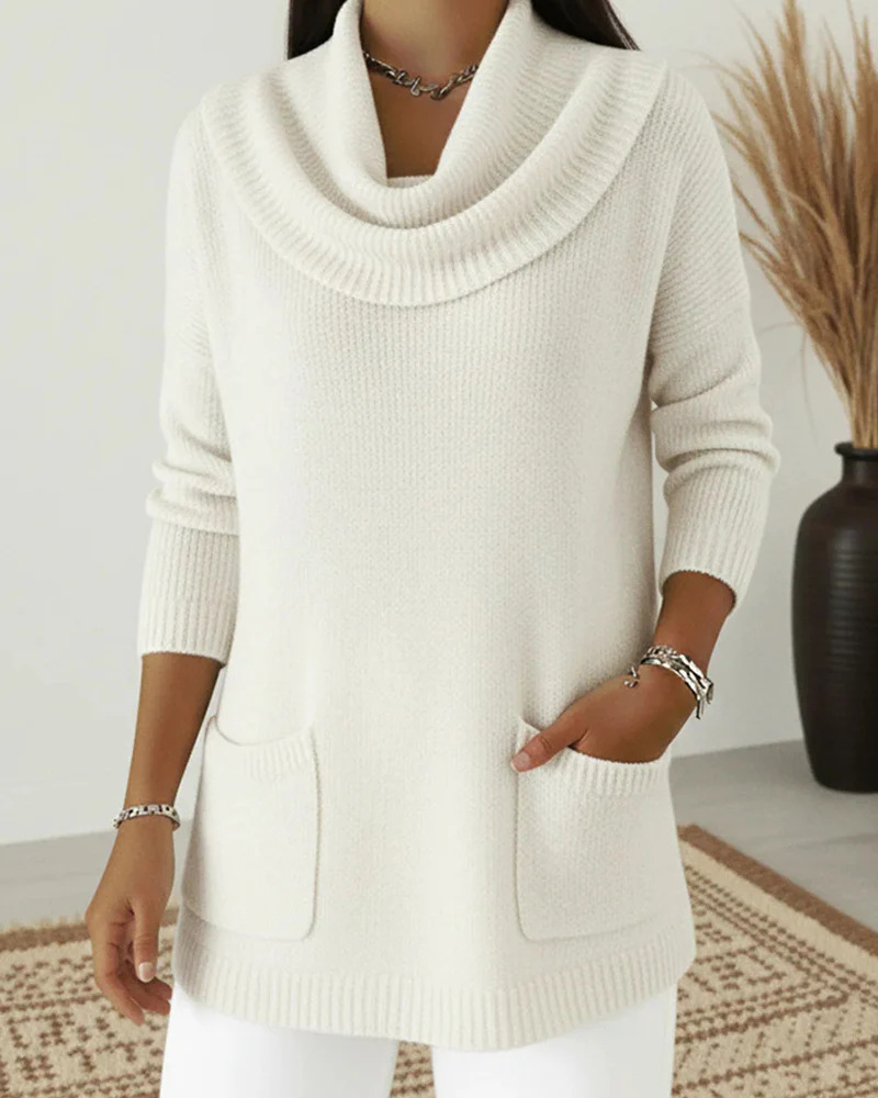 Women's Solid Color Pocket Long Sleeve Sweater