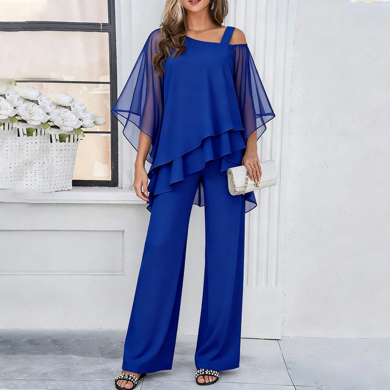 Women's Chiffon Top and Wide-Leg Pants Two-Piece Set