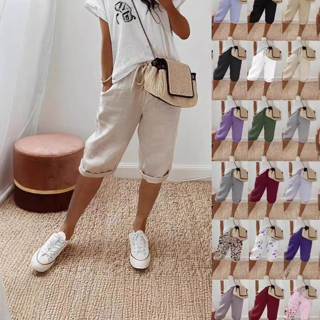 Women's Cotton-Linen Blend Elastic Waist Casual Shorts with Pockets