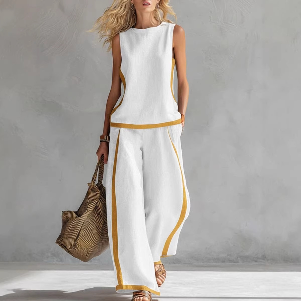 Women's Sleeveless Colorblock Wide-Leg Two-Piece Set