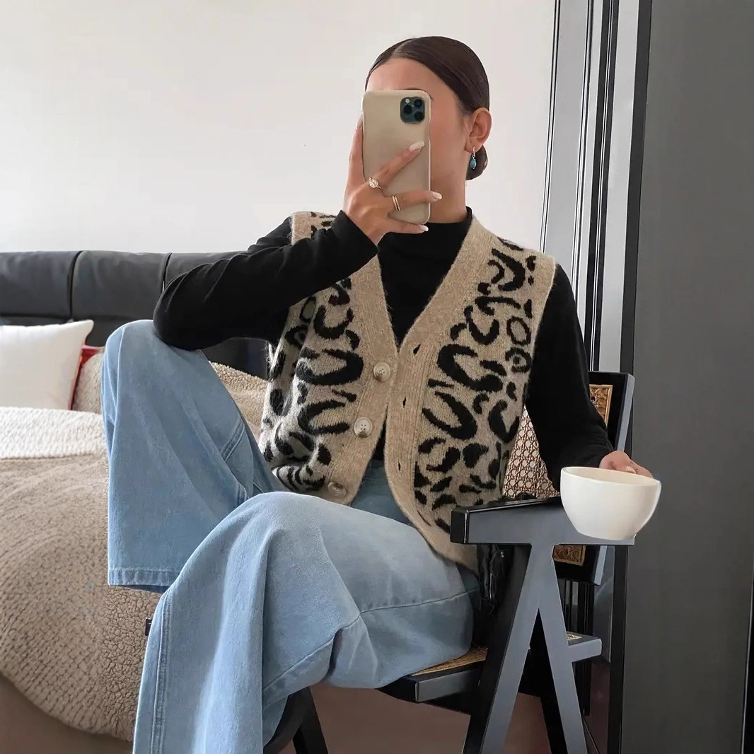 V-Neck Button-Up Knit Vest Sweater
