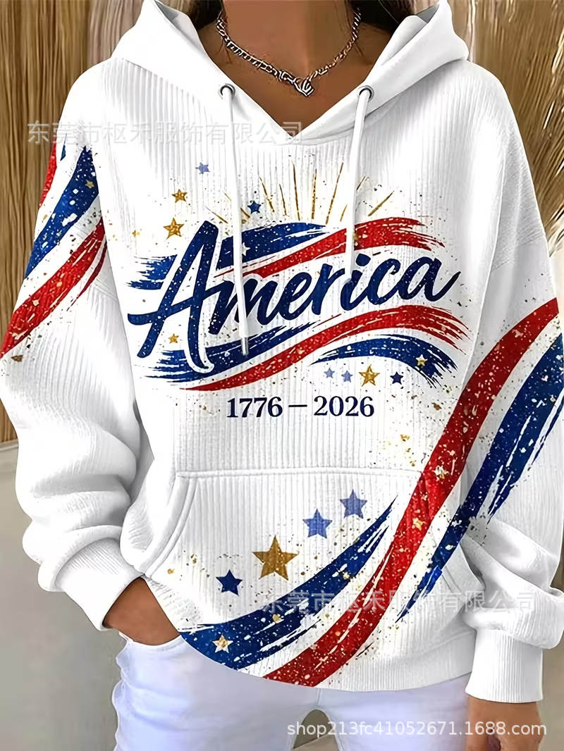 Women's Casual USA Anniversary Print Hoodie