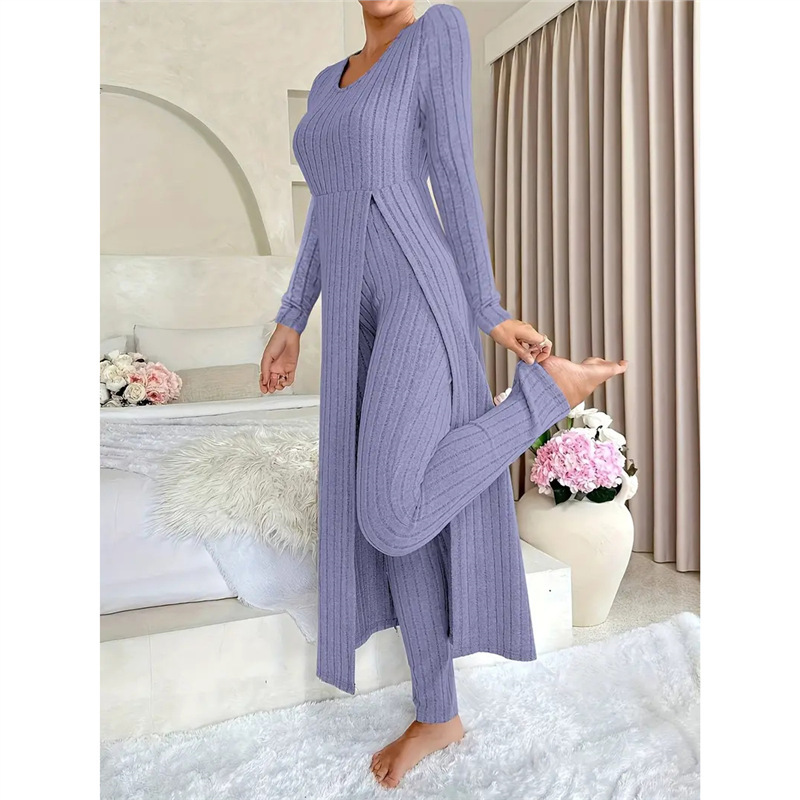 Women's Two-Piece Long Split Top and Pants Set