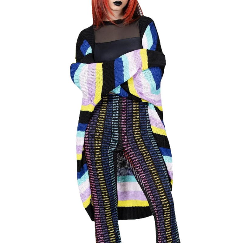 Striped Knit Cardigan Long Loose Halloween Sweater Coat