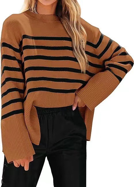 Striped Loose Puff Sleeve Knit Sweater