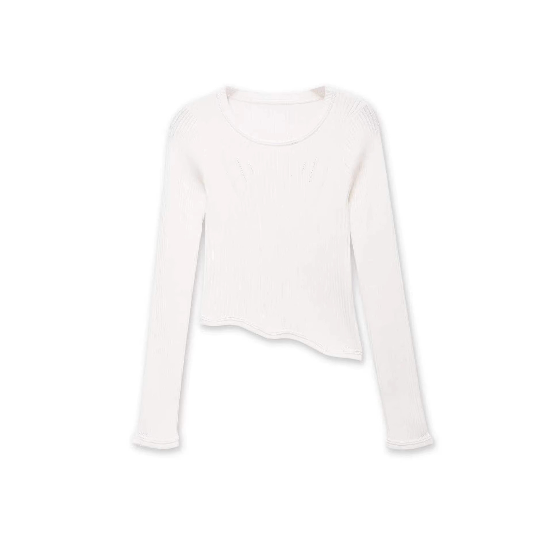 Women's Long Sleeve Crewneck Asymmetric Cropped Knit Top