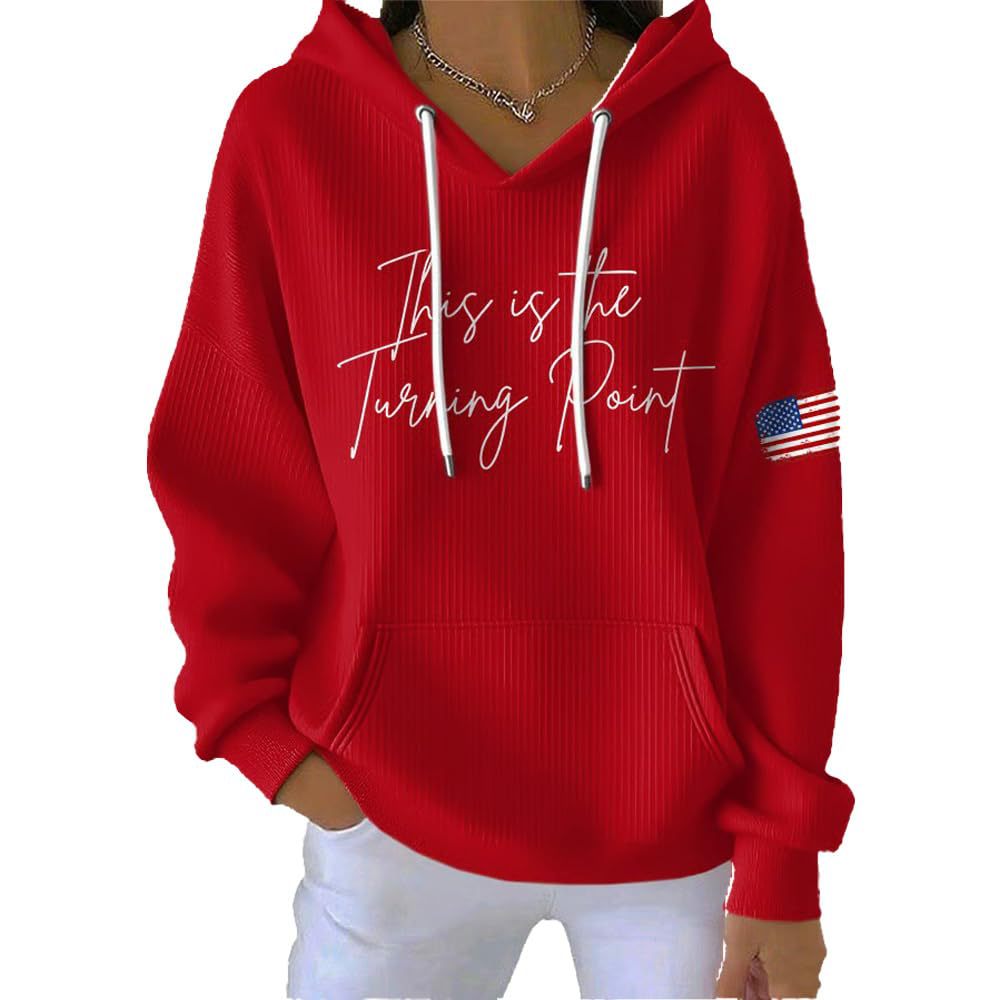 Women's Chunky Knit Letter Print Hooded Sweatshirt