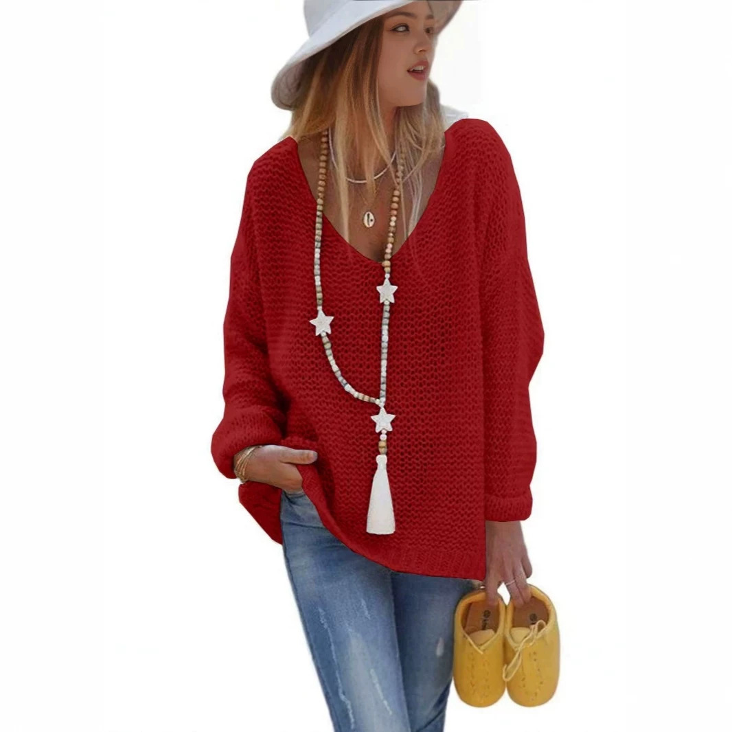 Women's V-Neck Long-Sleeve Knit Sweater