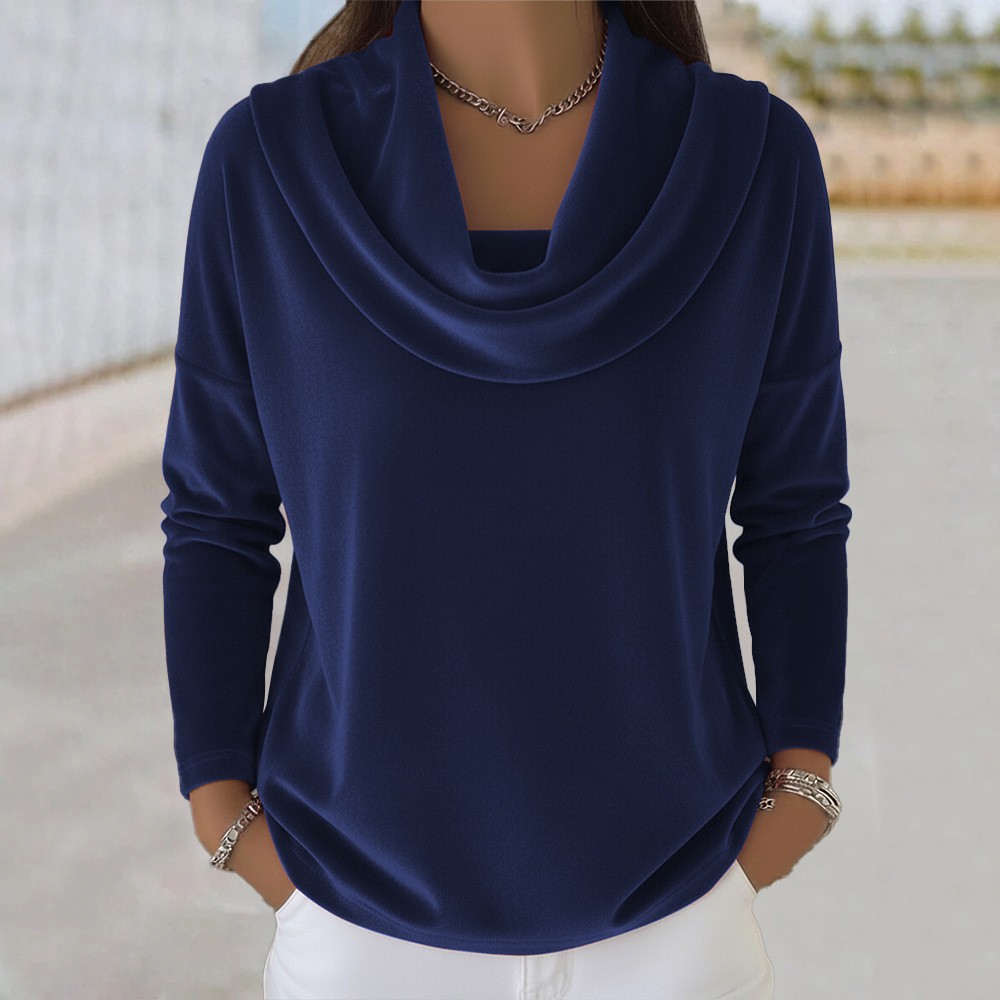 Women's Solid Velvet Long-Sleeve Top with Peter Pan Collar