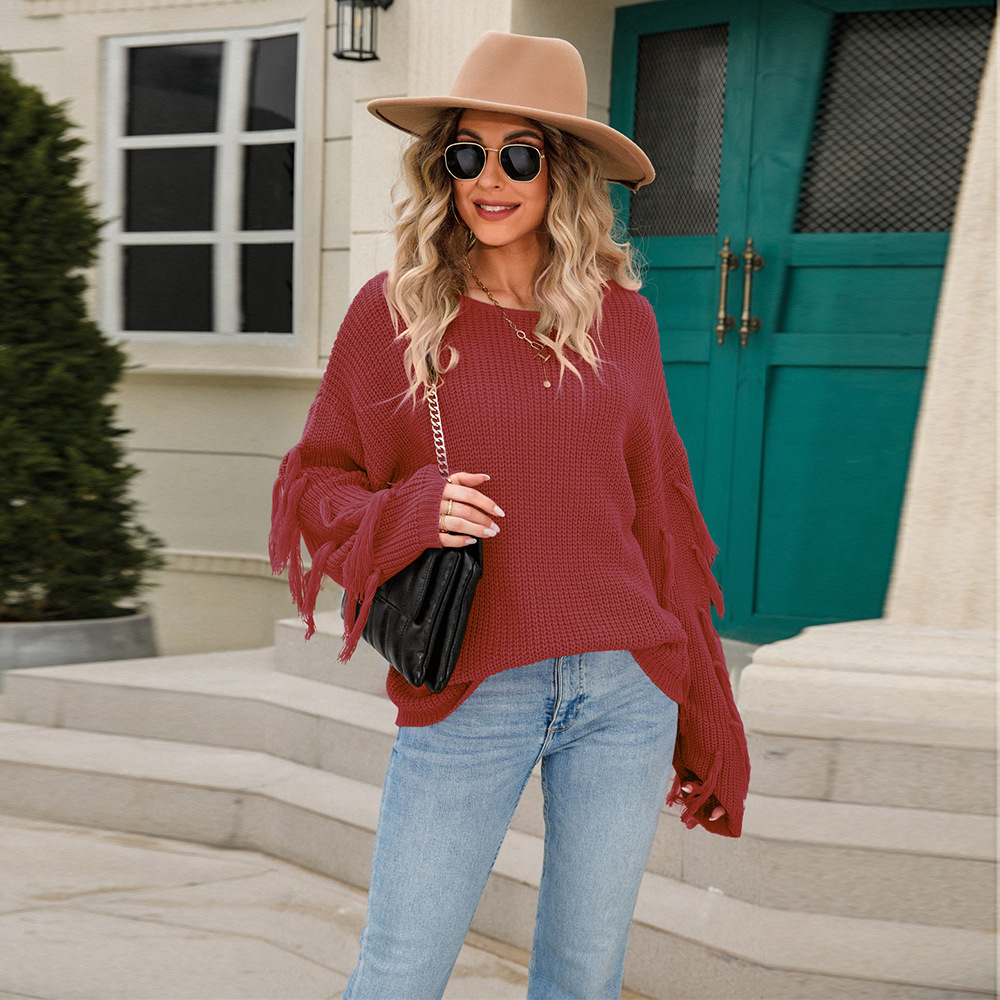 Plus Size Tassel Knit Sweater Women's Pullover Loose Fit