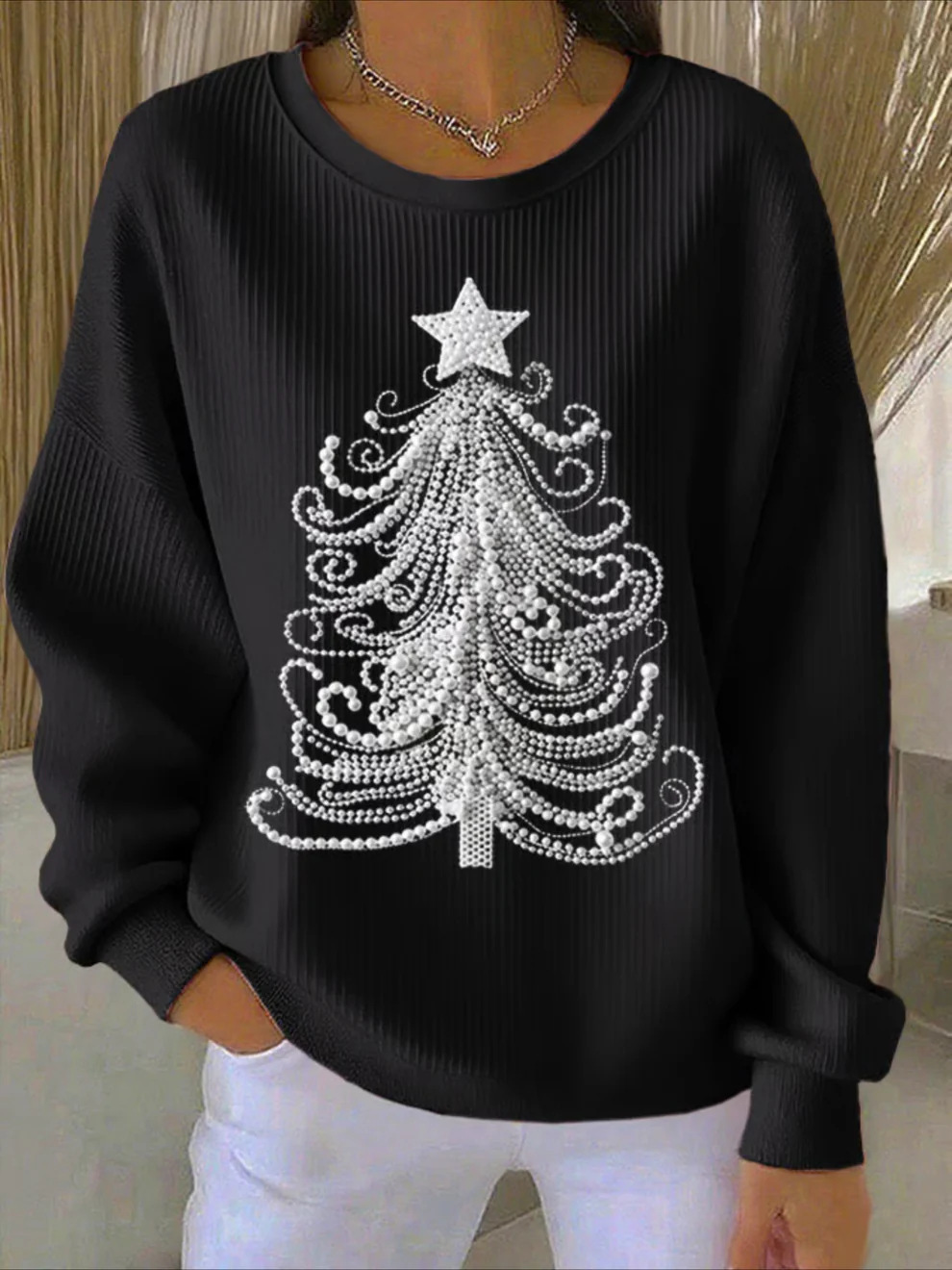 Women's Pumpkin Christmas Tree Bow Print Crewneck Sweatshirt
