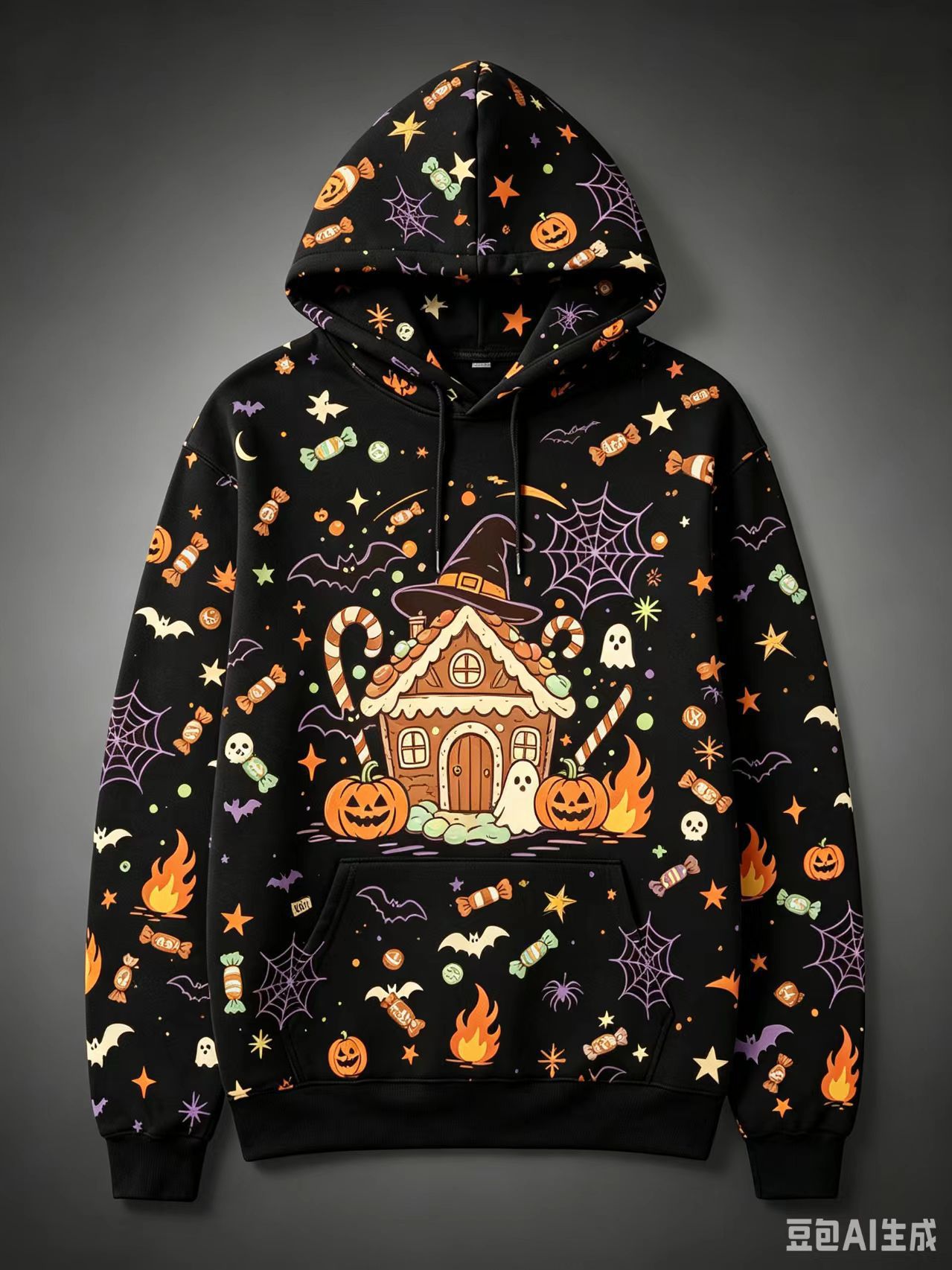 Women's Halloween Print Hoodie Cat Ghost Pullover