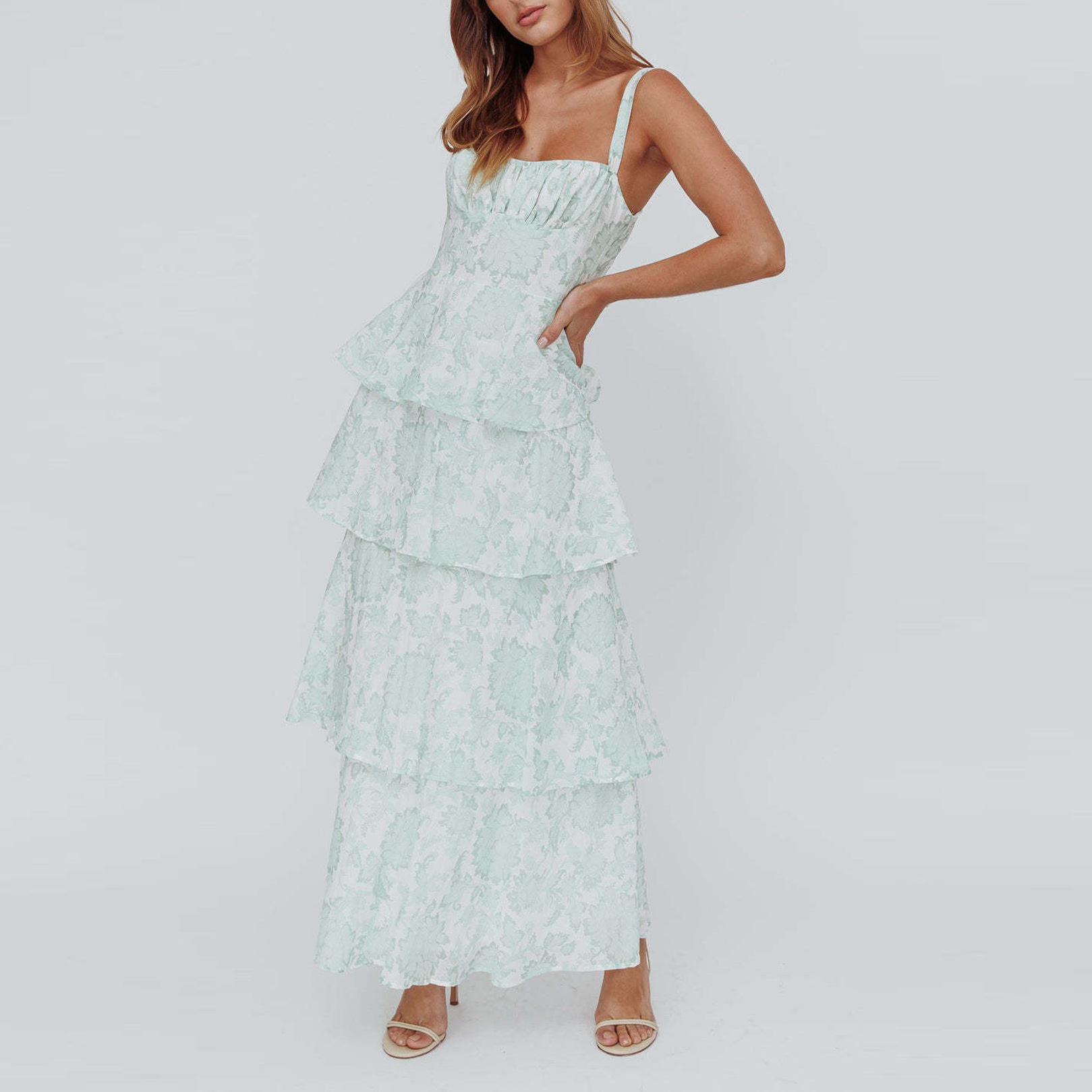 Elegant Floral Print Sleeveless Bodycon Midi Dress