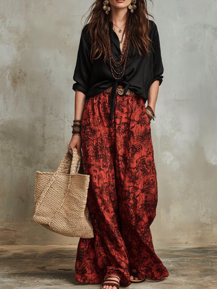 Women's Casual 3/4 Sleeve Shirt and Wide-Leg Pants Set