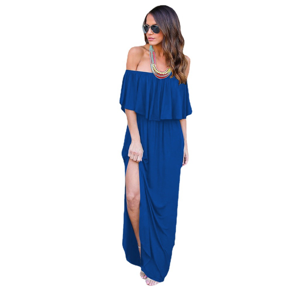 Off-Shoulder Strapless Ruffle Hem Maxi Dress