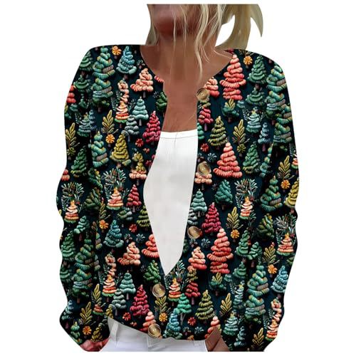 Women's Winter Cloud & Tree Print Button Cardigan Sweater