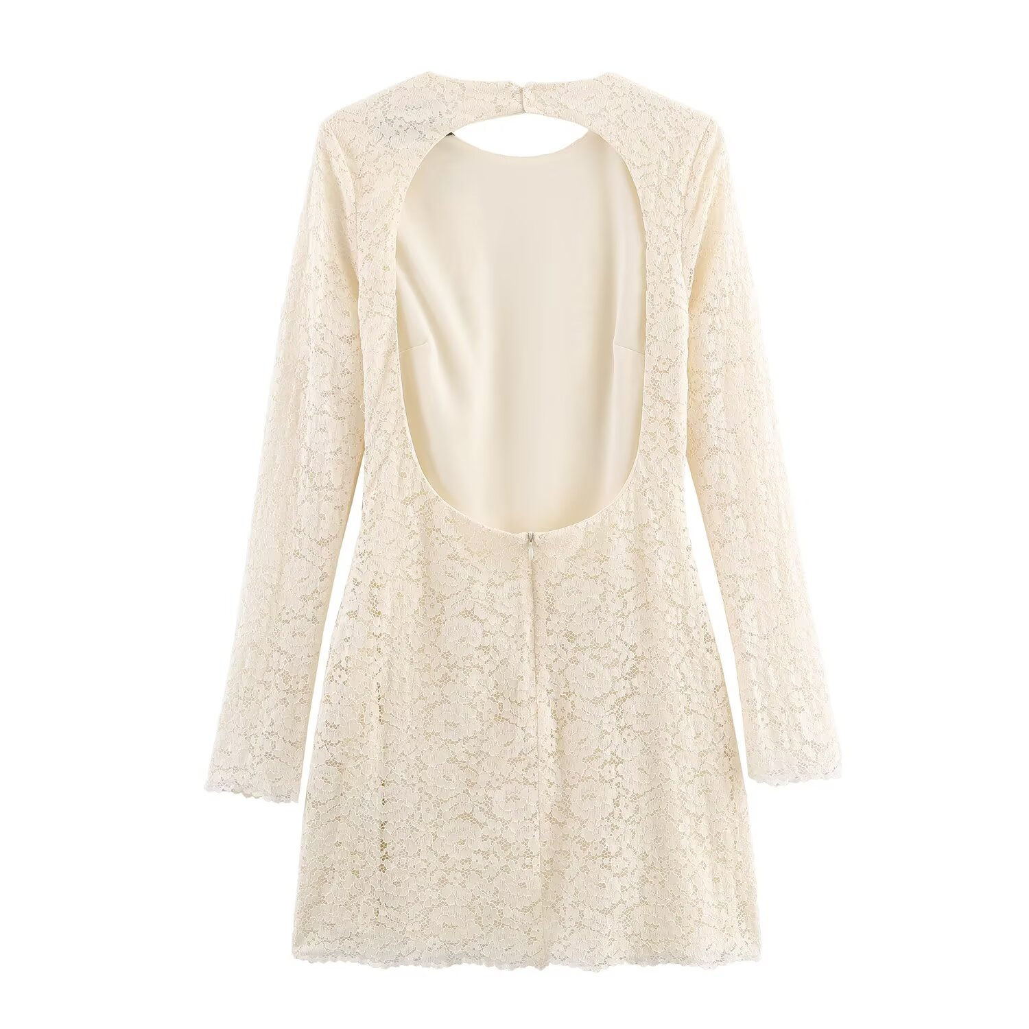 Women's Lace Open-Back Short Dress with Ruching