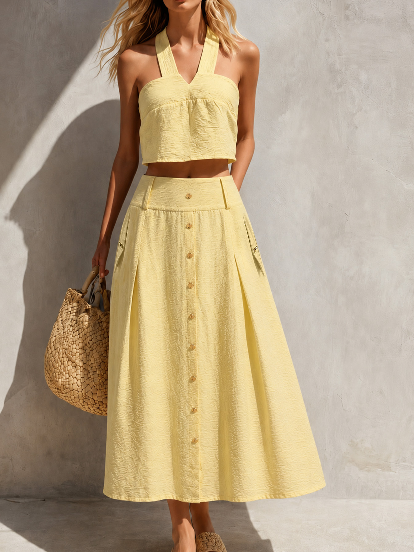 Women's Solid Color Cami Top and Midi Skirt 2-Piece Set