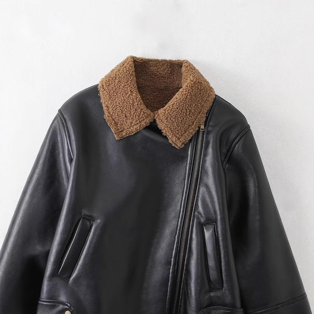 Women's Vintage Fleece-Lined Moto Jacket