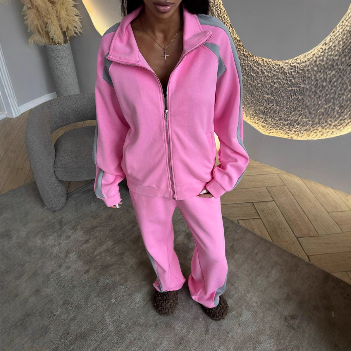Women's Colorblock Zip Cardigan & Drawstring Pants Set
