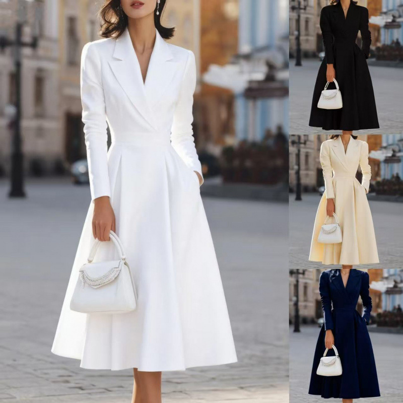 Women's V-Neck Waist-Cinching French-Style Long Gown Dress