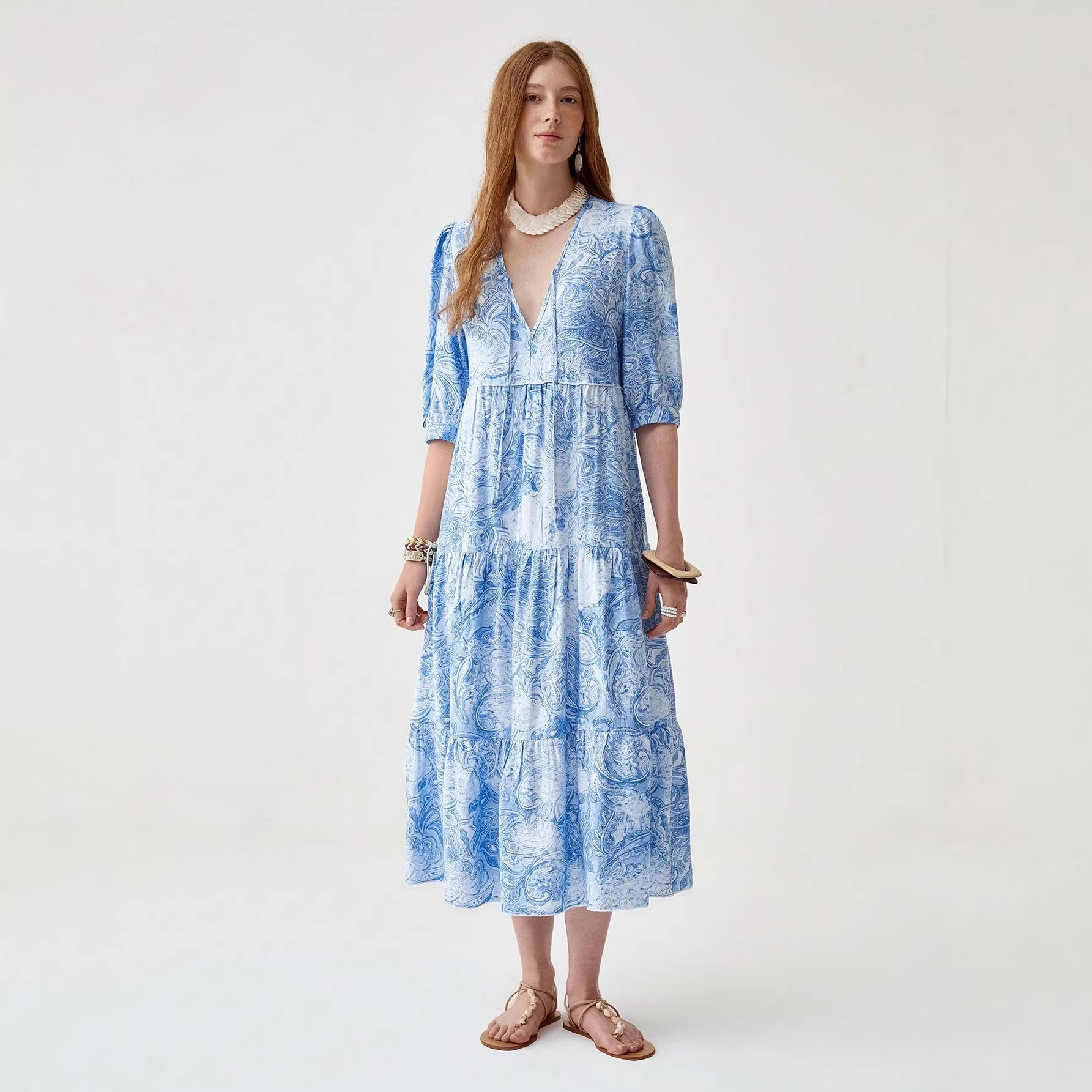 Women's Long Sleeve V-Neck Floral Print Summer Dress