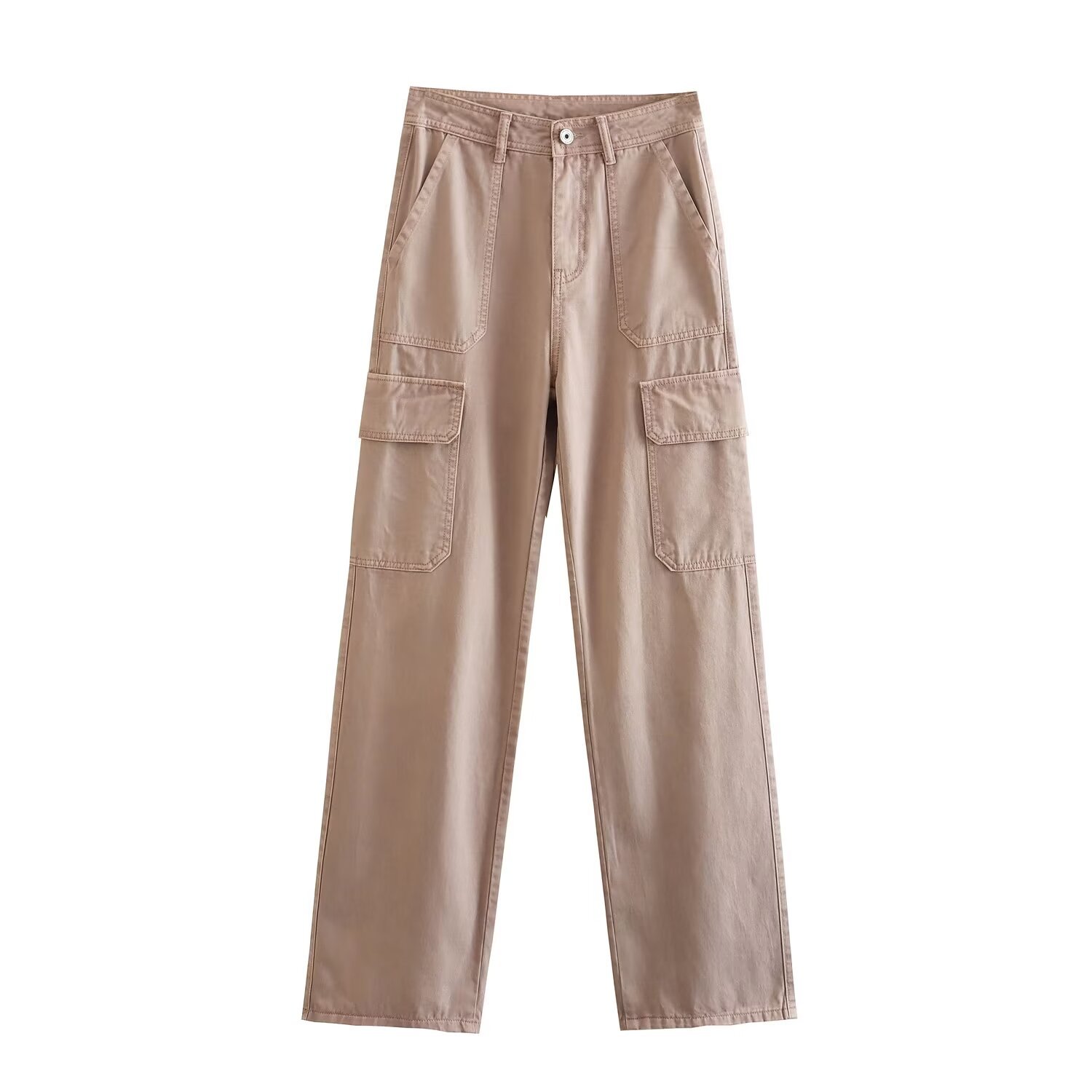 Women's Straight-Leg Cargo Pants Multi-Color High-Waist Streetwear
