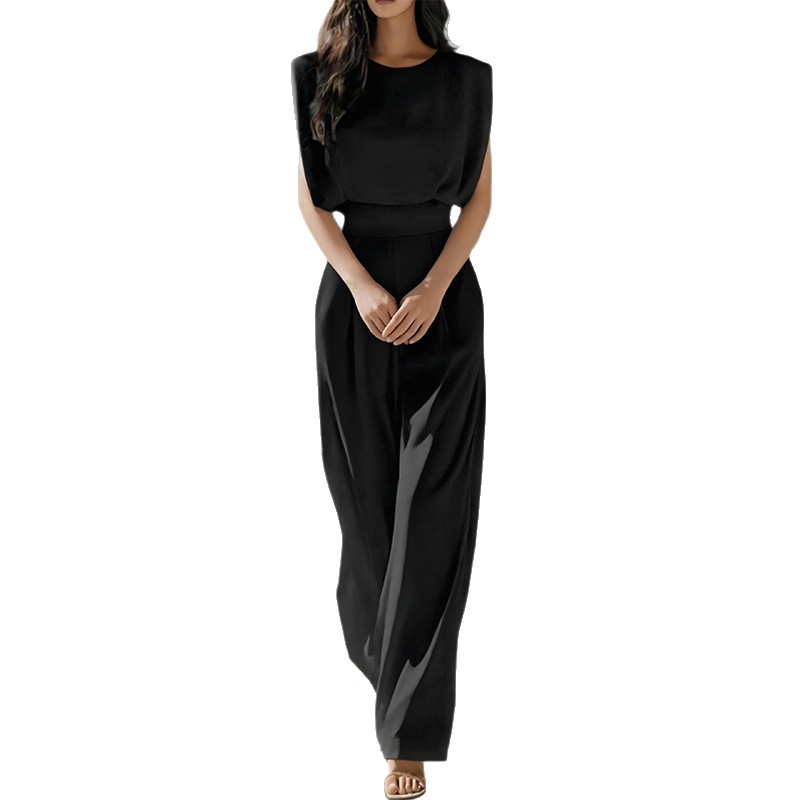 Women's Sleeveless Wide-Leg Jumpsuit with Waist Tie