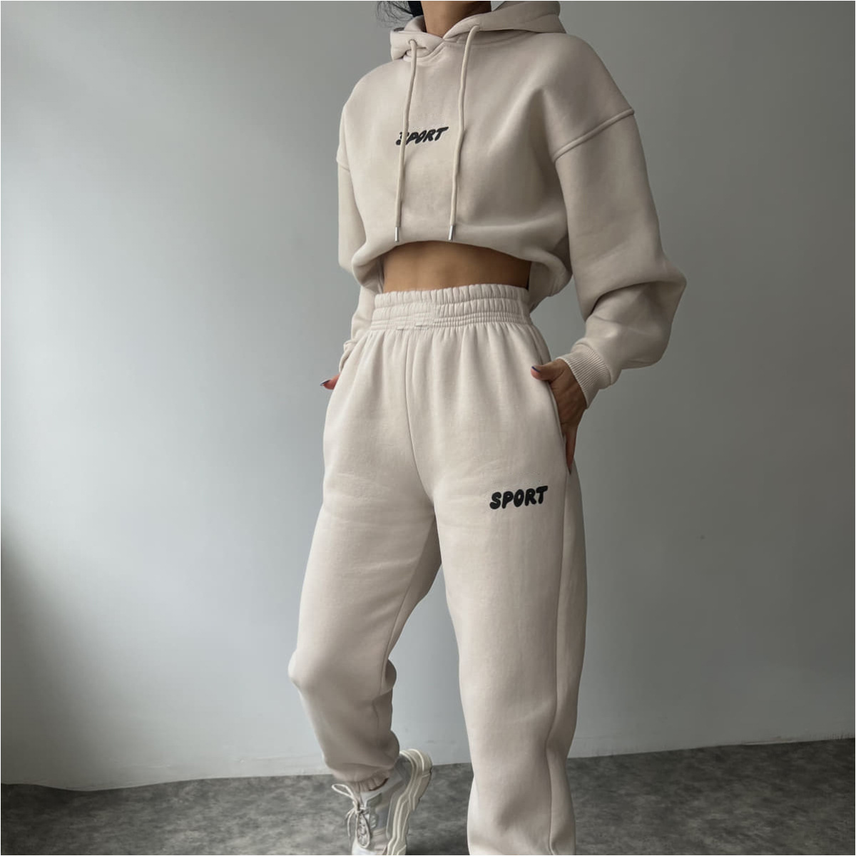 Women's Casual Hooded Print Two-Piece Sweatsuit Set