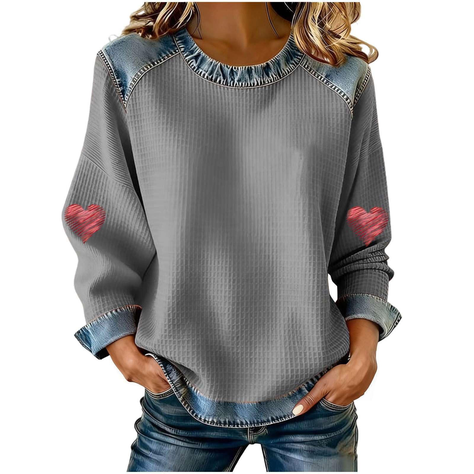 Women's Heart Print Crewneck Sweatshirt