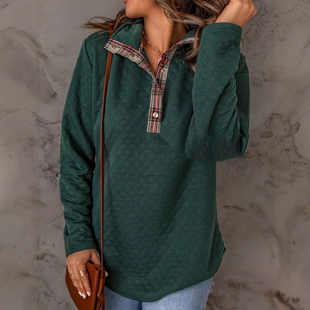 Women's Long Sleeve Plaid Color Block Loose Sweatshirt