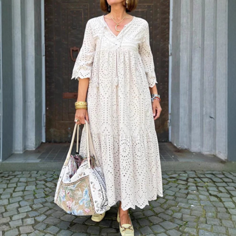Women's Hollow-Out V-Neck Solid Casual Dress