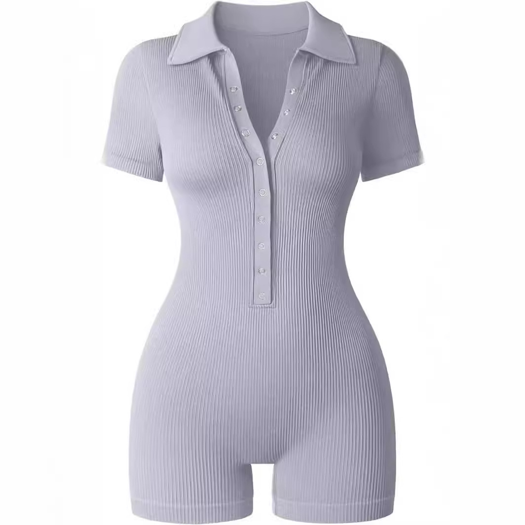 Ribbed V-Neck Women's Yoga Bodysuit with Waist-Cinching Stretch