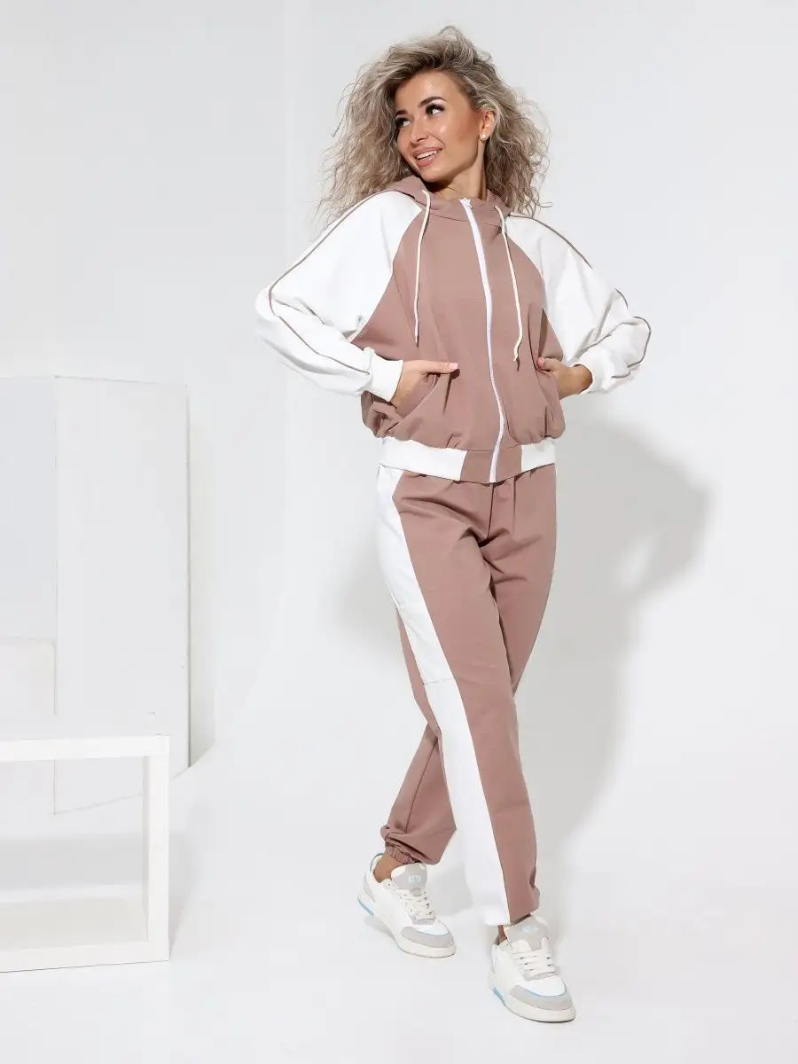 Women's Color-Block Zip Hoodie and Drawstring Pants Two-Piece Set