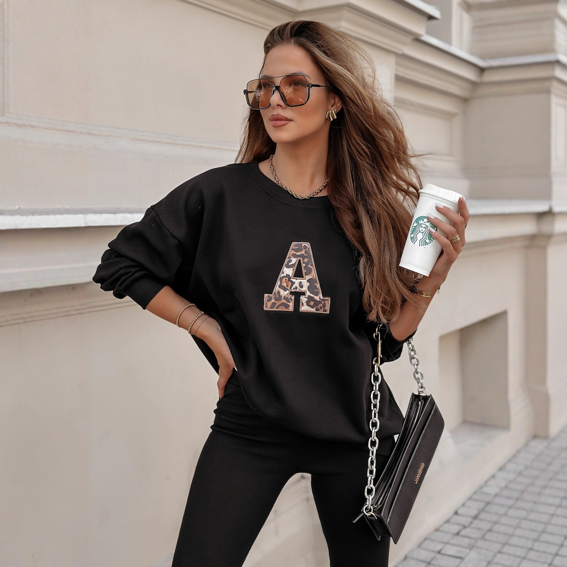 Women's Casual Two-Piece Sweatsuit Set with Letter Print