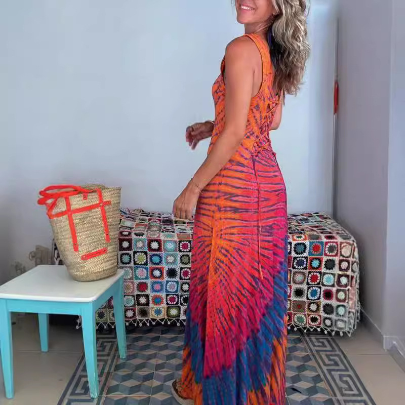 Sexy Printed Bodycon Back Tie Dress Women's Summer
