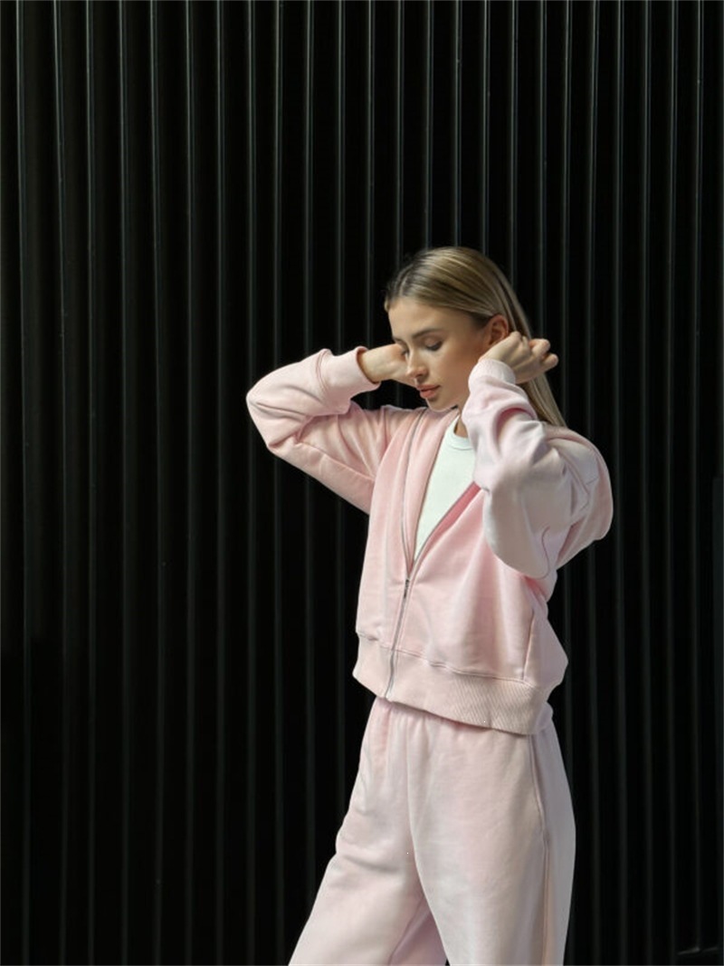 Women's Zip-Up Hooded Track Jacket and Drawstring Pants Set