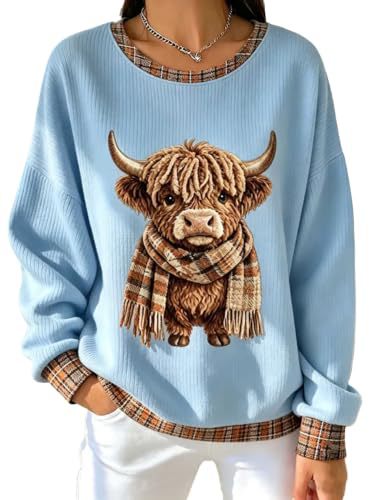 Women's Vintage Scarf Cow Print Sweatshirt