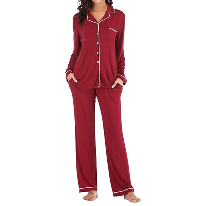 Women's Cuban Collar Printed Long Sleeve Button Set