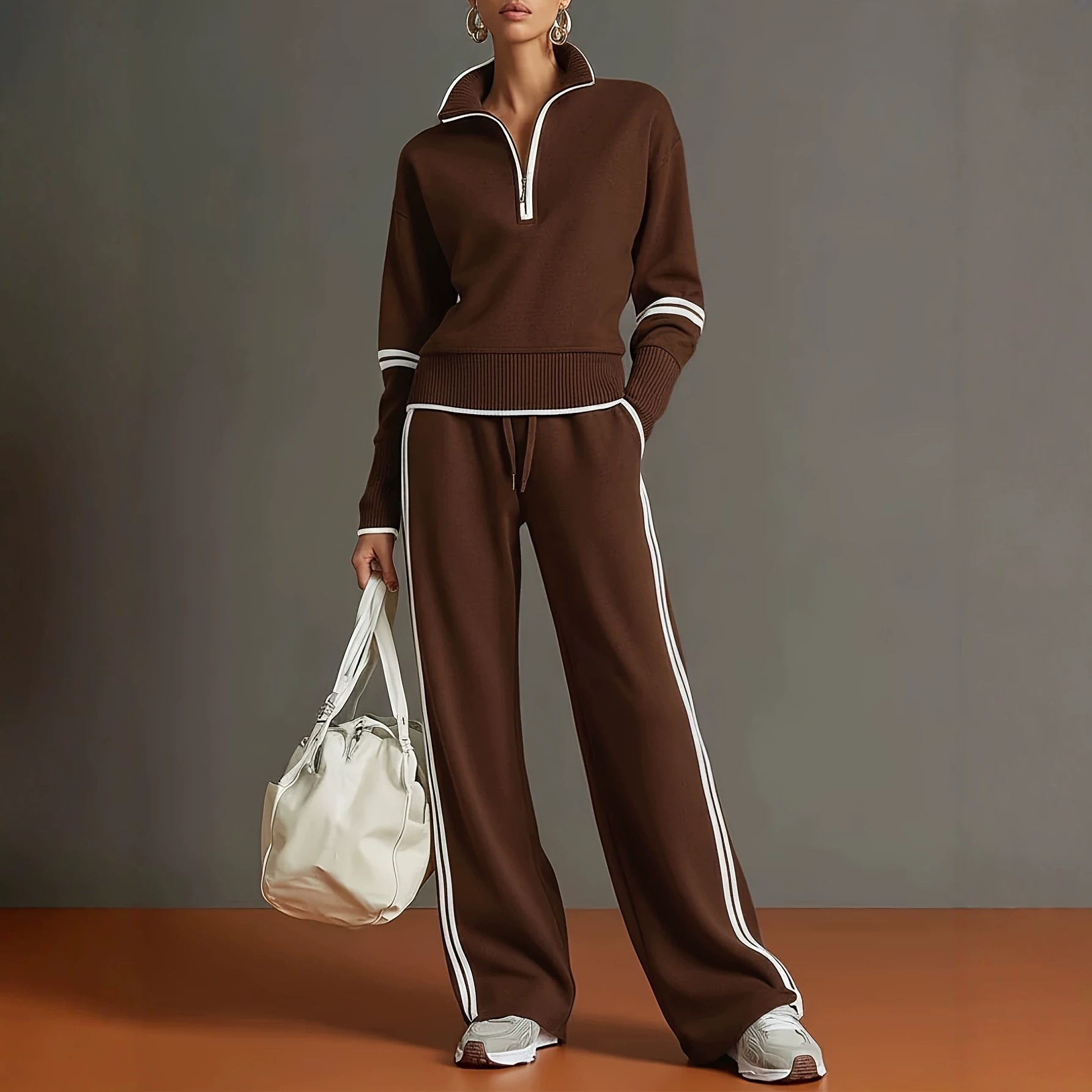 2026 Women's Fashion Casual Zip-Up Jacket Sports Two-Piece Set for Amazon and Independent Sites