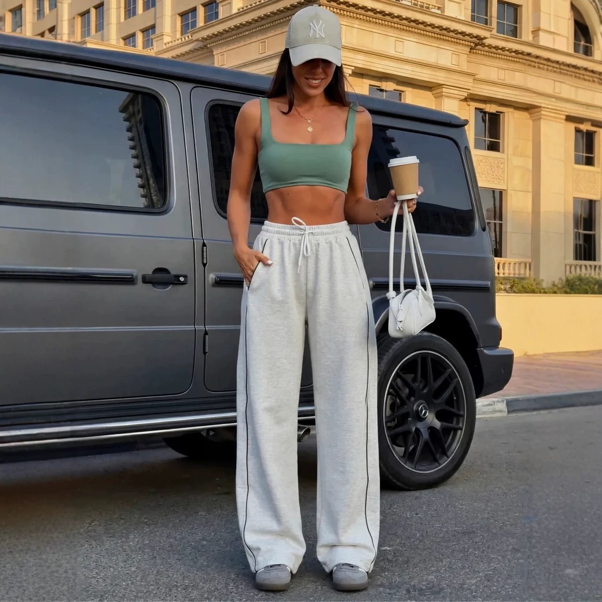 American Retro Side Stripe Wide-Leg High-Waist Sweatpants for Women