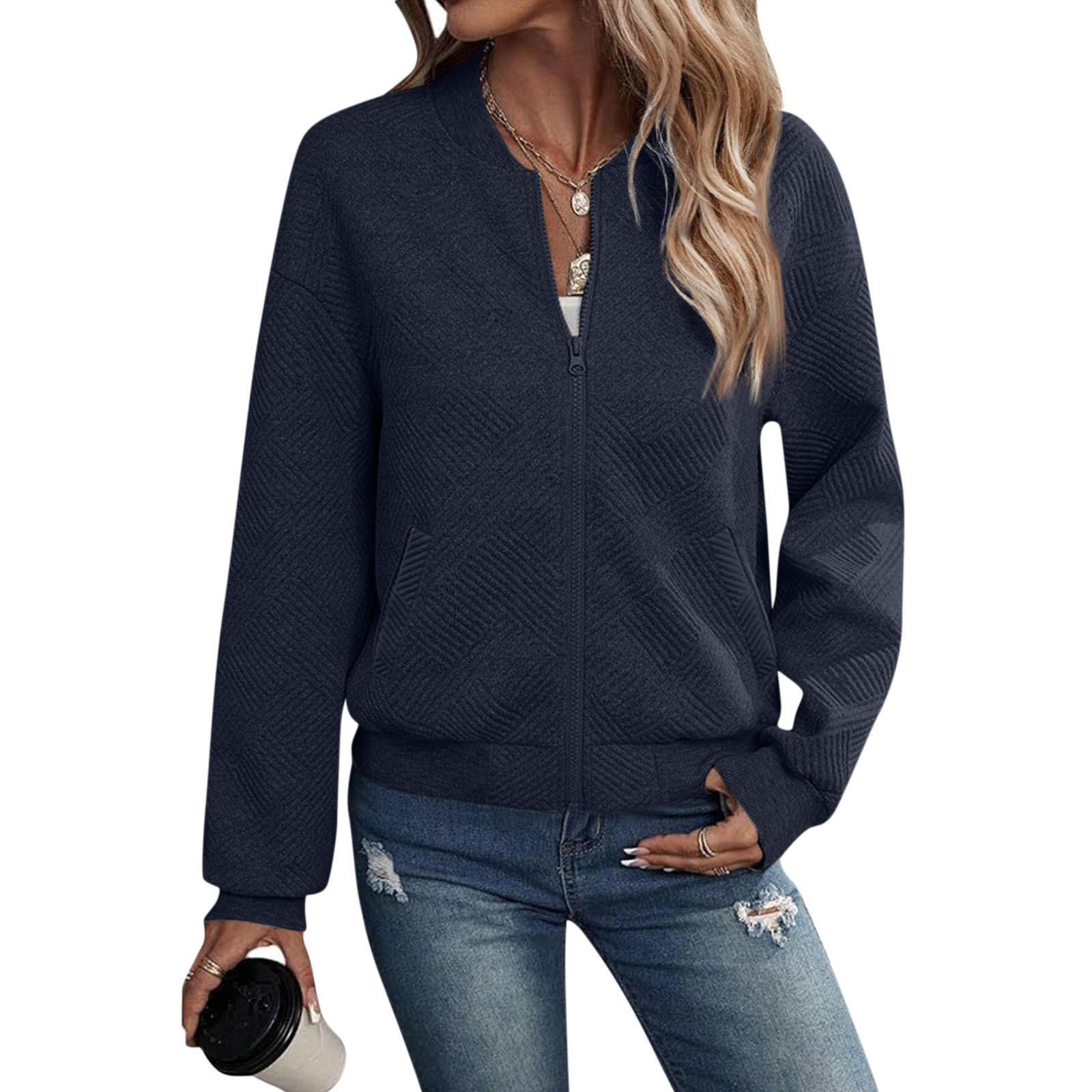 Women's Solid Color Zip-Up Jacket Casual Lightweight Outerwear