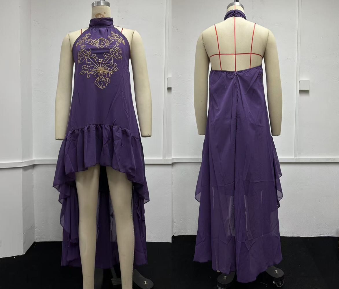 Purple High Neck Sleeveless Ruffle Maxi Dress