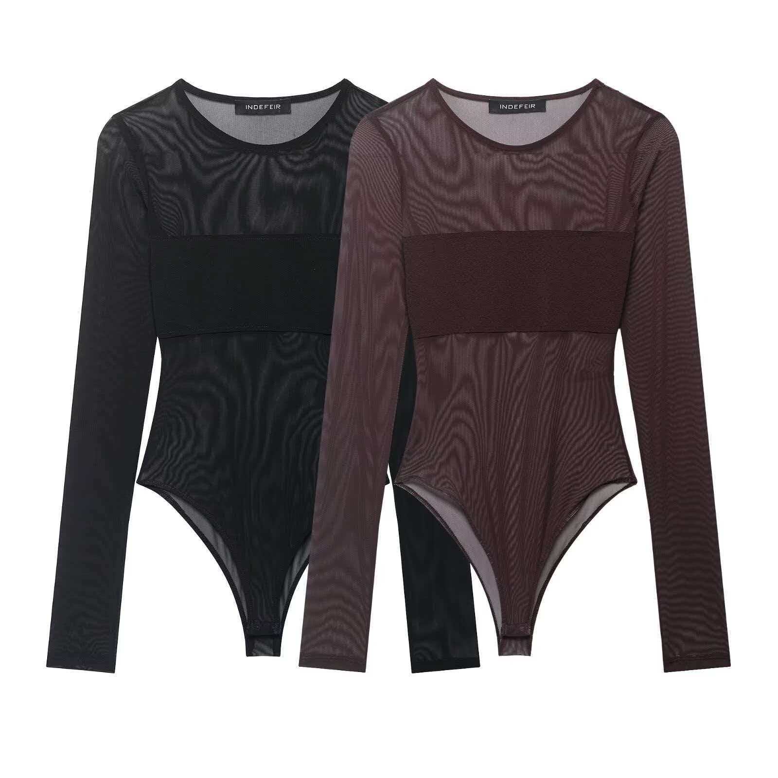 Women's Sheer Mesh Long Sleeve Bodysuit