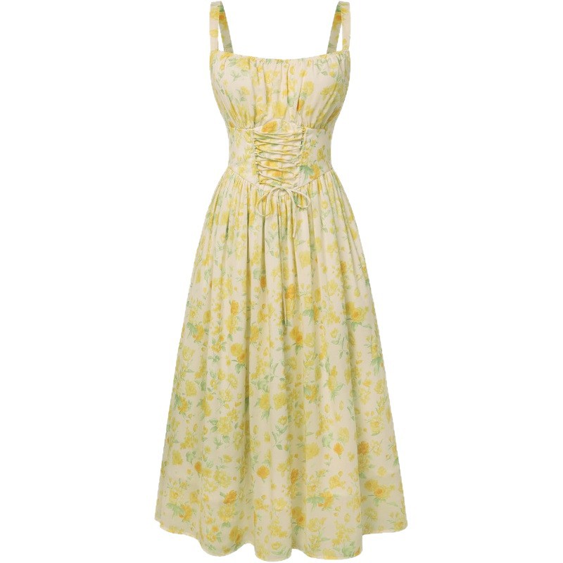 Floral Tie-Front Sleeveless A-Line Midi Dress