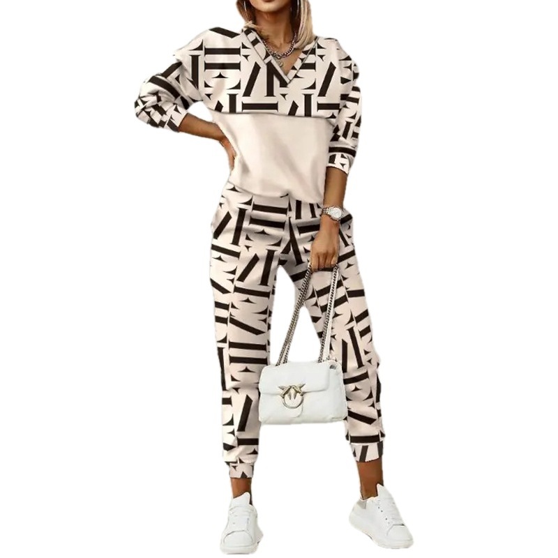 Women's Printed Long-Sleeve Top & Wide-Leg Pants Set