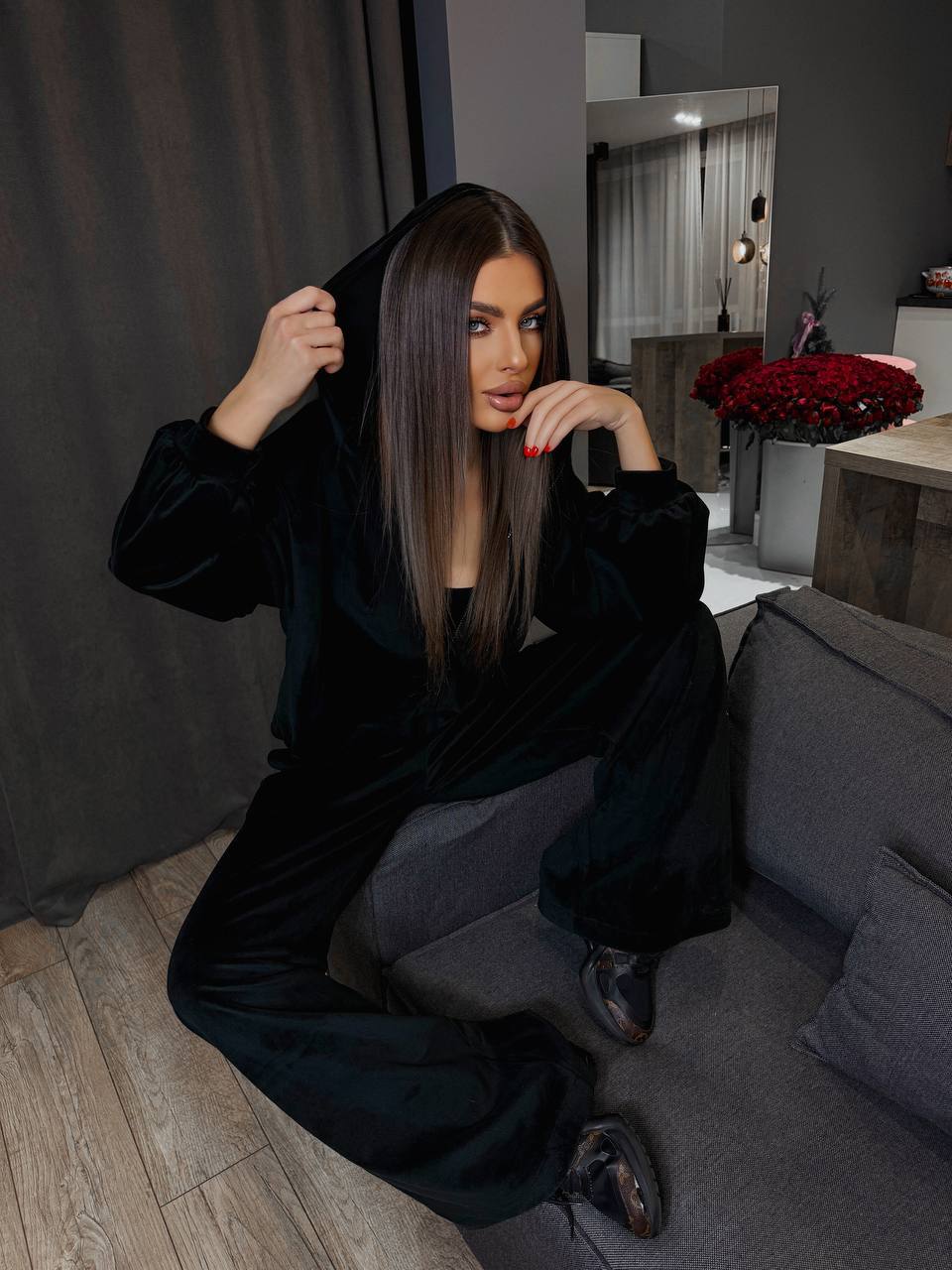 Women's Hooded Casual Sweatshirt and Pants Two-Piece Set