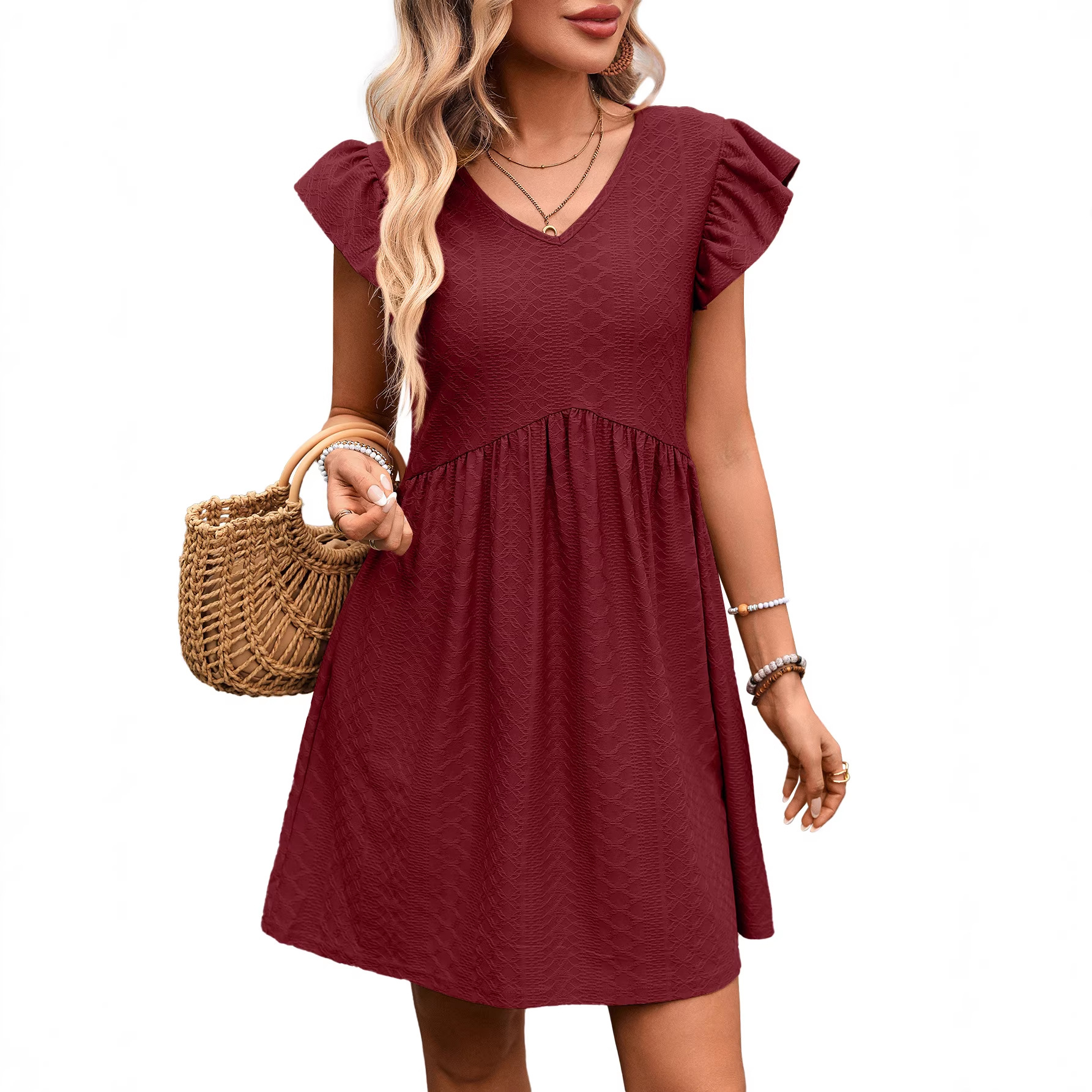 V-Neck Ruffle Sleeve Flowy Midi Dress