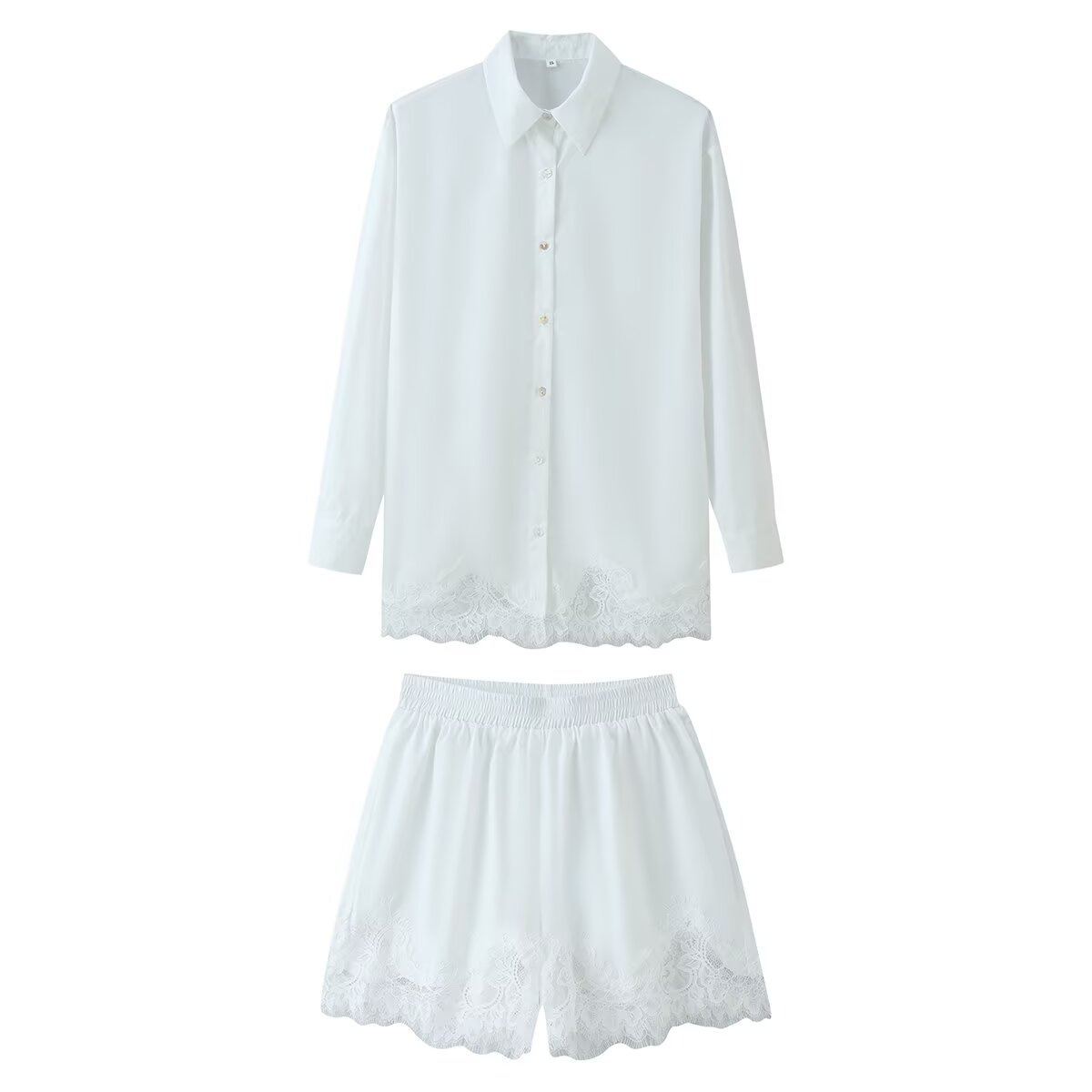 Women's Lace-Trim Shirt and Shorts Set Casual Two-Piece Outfit